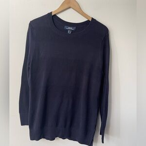 Lands End Size L Mens Navy Long Sleeve Cotton Modal Knit Long Sleeve Sweater